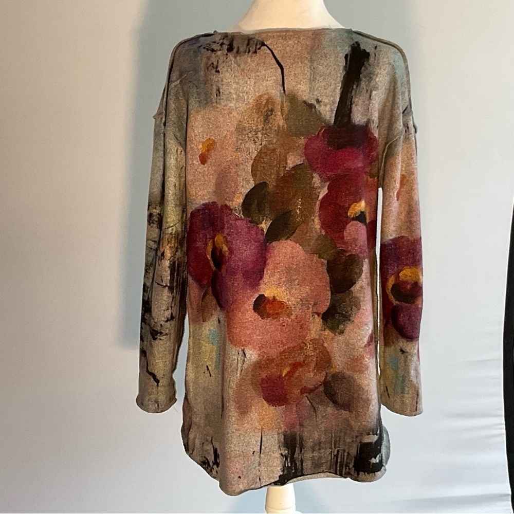 Trisha Tyler Floral Knit Sweater S Abstract Watercolor Pullover - Picture 8 of 16